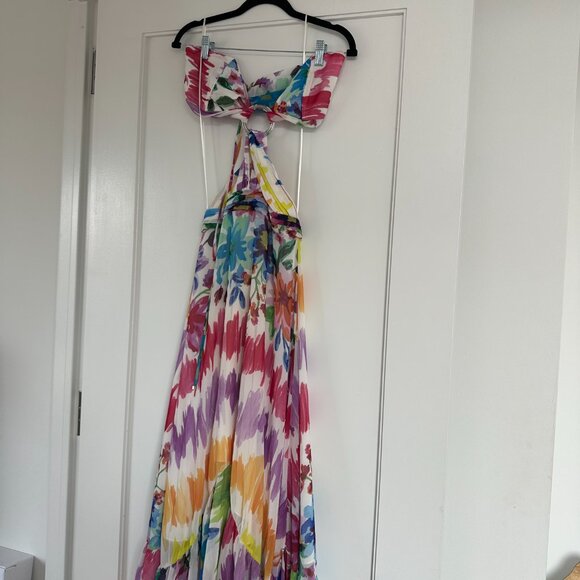 PatBO Bloom Cutout Flare Maxi Dress Halter Neck Back Tie Multicolor Print Size 6 - Picture 5 of 15